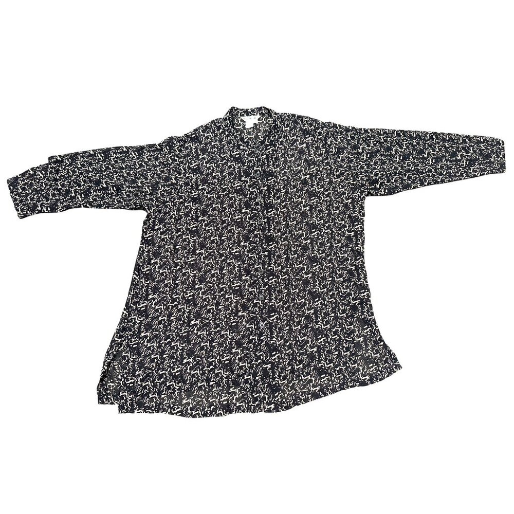 WinterSilks Size 2X Vintage Black Silk Top Sheer Abstract Print Euro Streetcore - Picture 9 of 9
